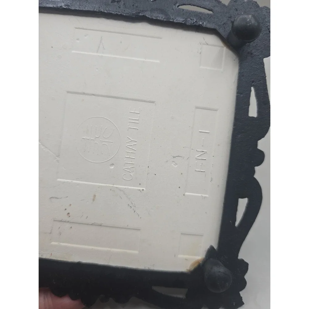 Vintage Taiwan Cast Iron Barn Scene Tile Trivet or Wall Decor